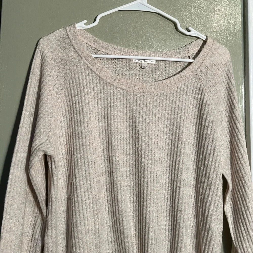 Nine Britton Stitch Fix Women's Size Medium Thermal Top Beige Tie Front Soft_4